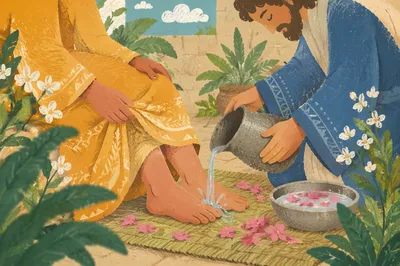 Humble Foot Washing in Garden Courtyard