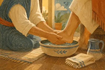 Humble Foot Washing in Morning Light