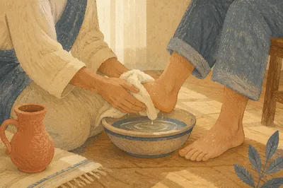 Humble Foot Washing in Morning Light