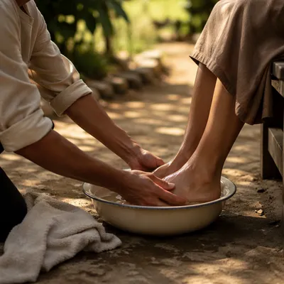 Humble Foot Washing in Garden Path