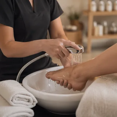 Gentle Foot Washing Service in Spa Room