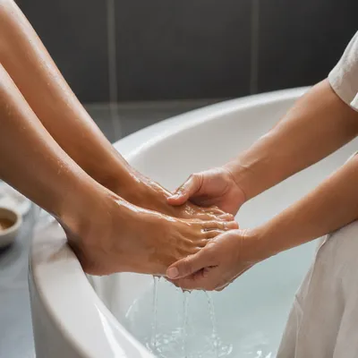 Humble Foot Washing Service in Soft Light