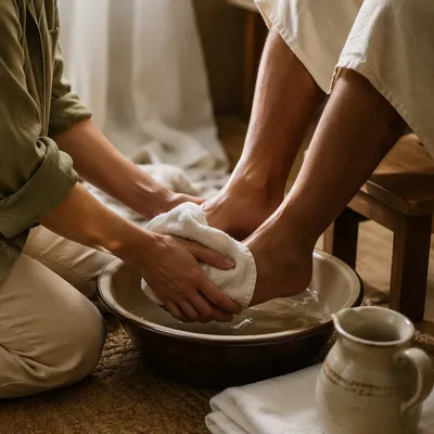 Humble Foot Washing Service in Warm Light