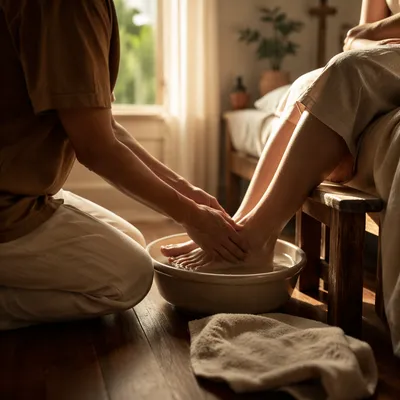 Compassionate Foot Washing Service in Warm Light
