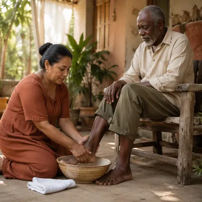 Compassionate Foot Washing Service in Home Courtyard
