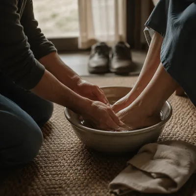 Humble Foot Washing in Quiet Home