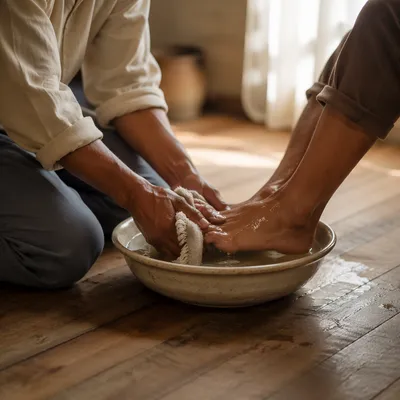 Humble Foot Washing in Morning Light