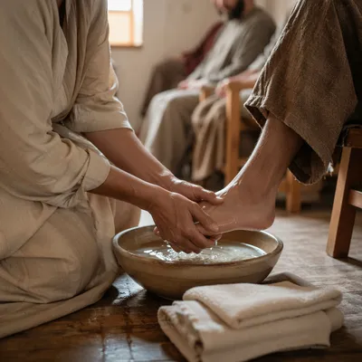 Humble Foot Washing Service in Morning Light