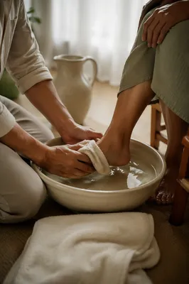 Humble Foot Washing Service in Soft Daylight