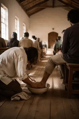 Humble Foot Washing Service in Fellowship Hall