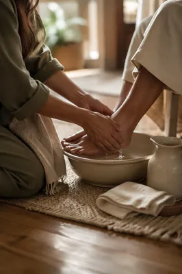 Humble Foot Washing in Warm Morning Light