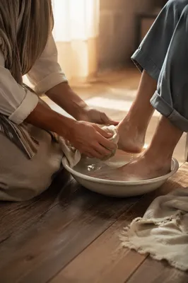 Humble Foot Washing in Morning Light