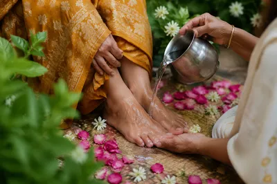 Humble Foot Washing in Garden Courtyard