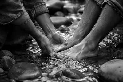 Humble Foot Washing in a Quiet Stream