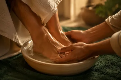 Humble Foot Washing Service in Warm Light
