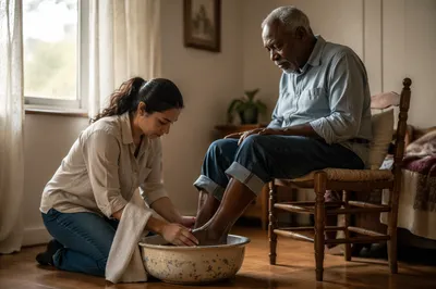 Young Woman Washing Elderly Man's Feet