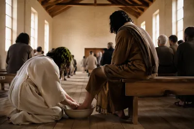 Humble Foot Washing Service in Fellowship Hall