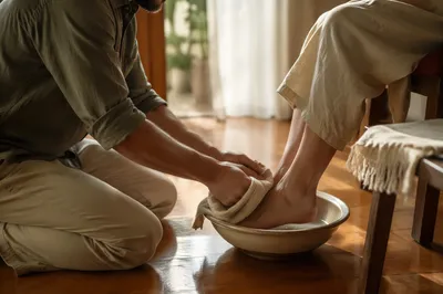 Humble Foot Washing in Morning Light