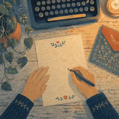 Candlelit Letter Writing Desk at Night
