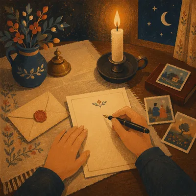 Candlelit Letter Writing at a Vintage Desk