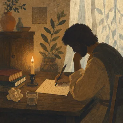 Candlelit Letter Writing at Vintage Desk