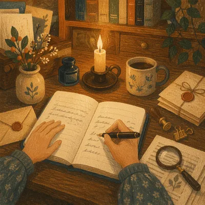 Candlelit Letter Writing at Vintage Desk