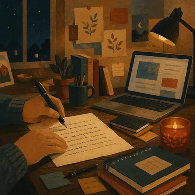 Candlelit Handwritten Letter at Late Night Desk