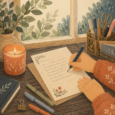 Candlelit Handwritten Letter at Cozy Desk