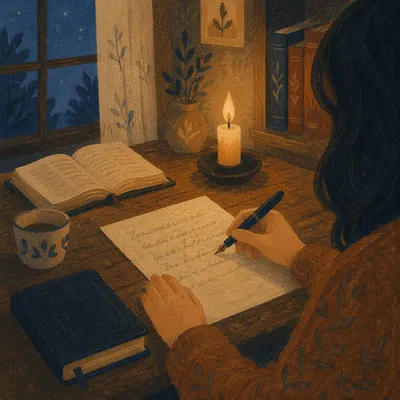Candlelit Letter Writing in Quiet Study