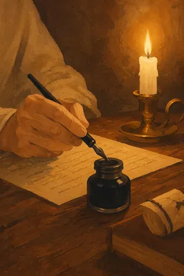 Candlelit Letter Writing at Wooden Desk