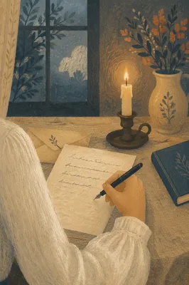 Candlelit Handwritten Letter at Quiet Desk