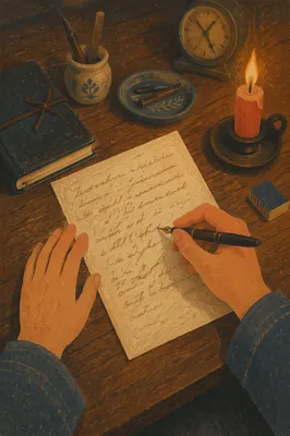Candlelit Handwritten Letter on Vintage Desk