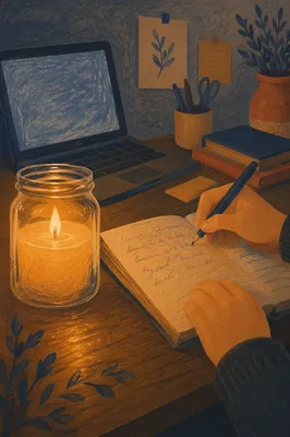 Candlelit Letter Writing at Evening Desk