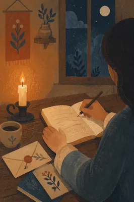 Candlelit Letter Writing at Wooden Desk