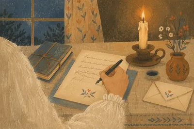 Candlelit Handwritten Letter at Quiet Desk