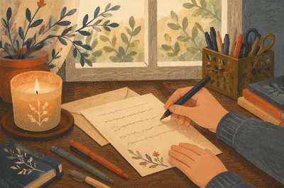 Handwritten Letter by Candlelit Window Desk