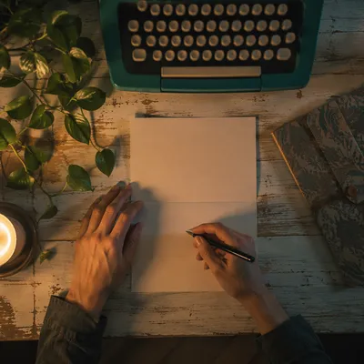 Candlelit Letter Writing Desk at Night