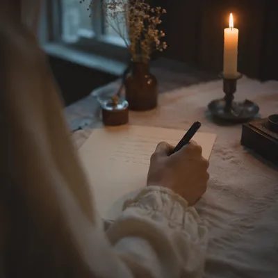 Handwritten Letter by Warm Candlelight