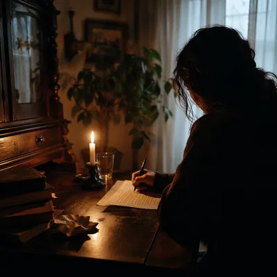 Candlelit Handwritten Letter at Vintage Desk