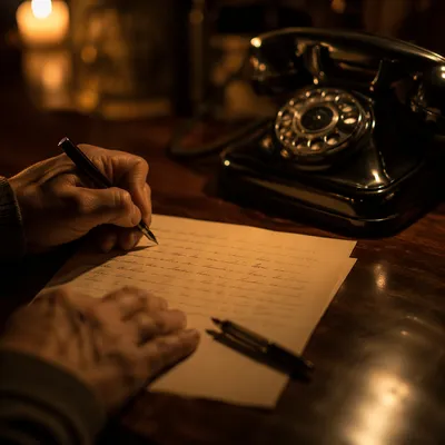 Candlelit Letter Writing at Vintage Desk