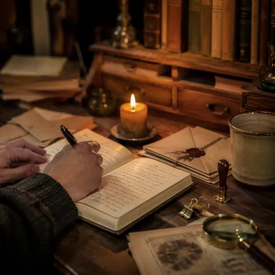 Candlelit Handwritten Letter at Vintage Desk