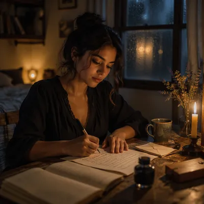 Woman Writing Letter by Candlelight