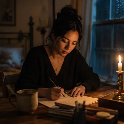 Woman Writing Letter by Candlelight