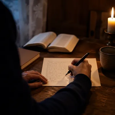 Candlelit Letter Writing in Quiet Study