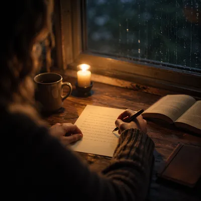 Candlelit Letter Writing in Quiet Evening