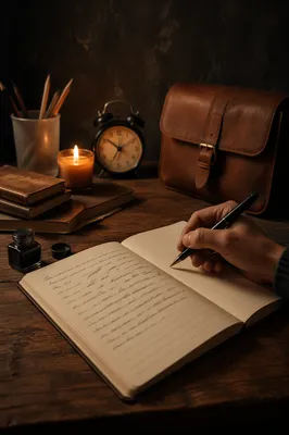 Candlelit Letter Writing at Vintage Desk