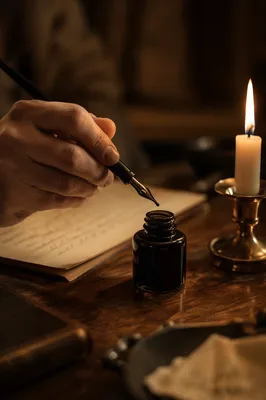 Candlelit Letter Writing at Wooden Desk