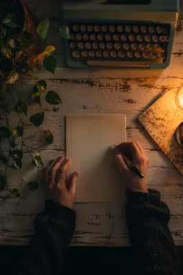 Candlelit Letter Writing Desk with Vintage Typewriter