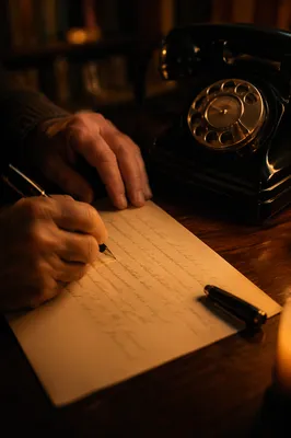 Candlelit Letter Writing on Vintage Desk