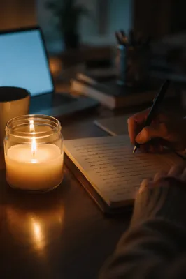 Candlelit Letter Writing at Quiet Evening Desk